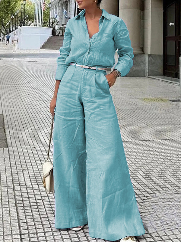 Long Sleeves Loose Solid Color Split-Joint Lapel Blouses&Shirts Tops