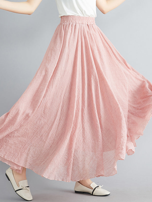 A-Line Loose Elasticity Pleated Solid Color Skirts