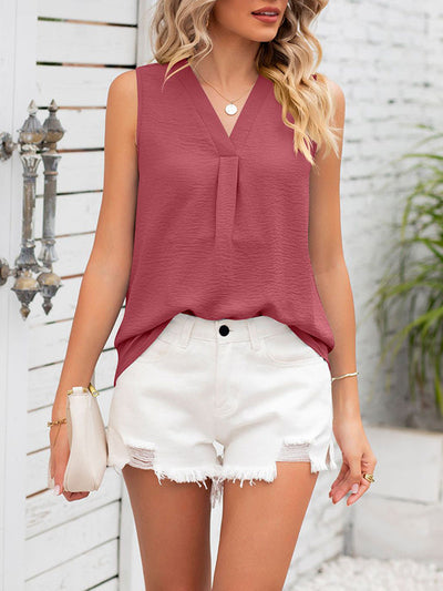 Loose Sleeveless Solid Color V-Neck Vest Top