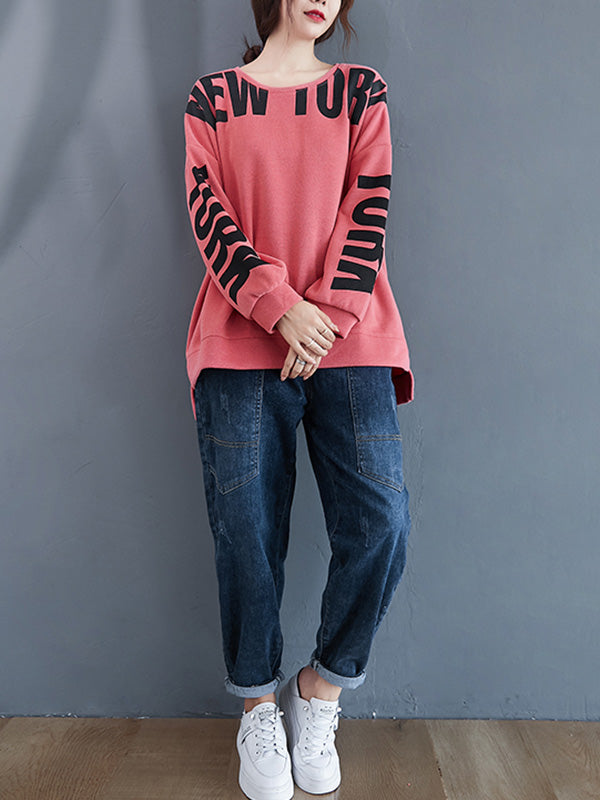 Stylish Letter Print Round-Neck Sweatshirt