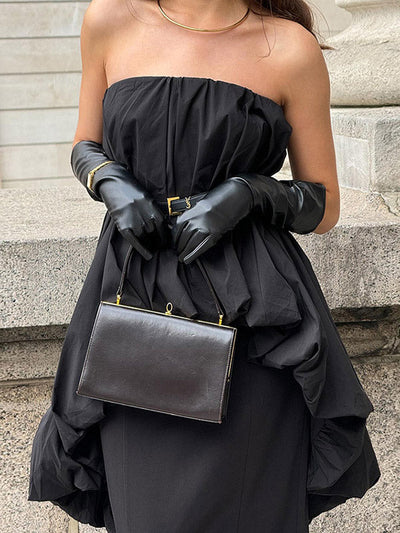 High-Low Sleeveless Elasticity Pleated Solid Color Split-Joint Tube Blouses&Shirts Tops