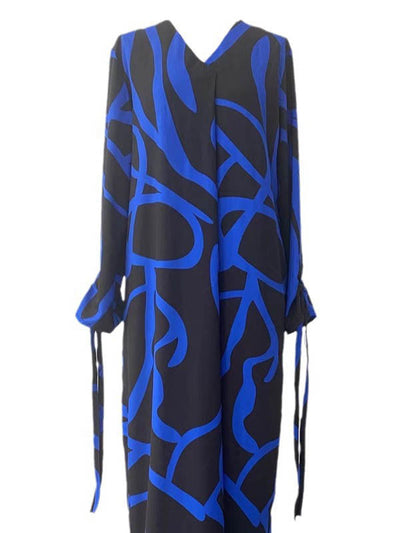 A-Line Long Sleeves Contrast Color V-Neck Maxi Dresses Shirt Dress