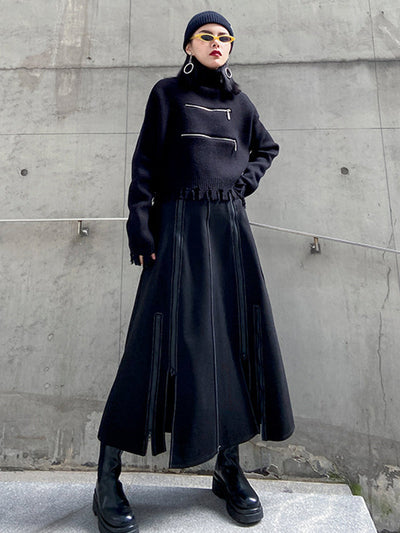 A-Line Irregularity Solid Color Split-Joint Split-Side Zipper Skirts Bottoms