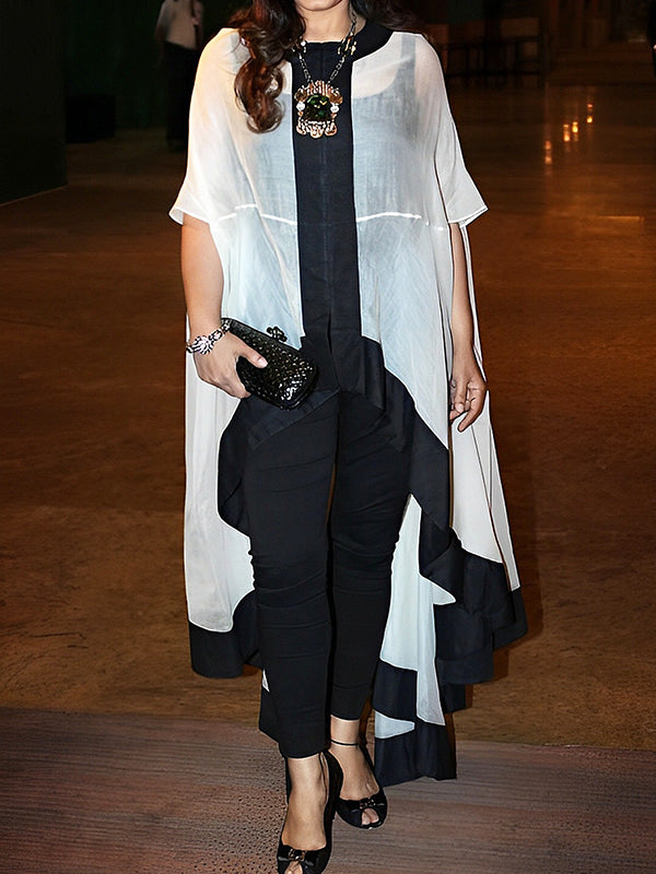 Batwing Sleeves High-low Gauze See-Through Split-Joint Round-neck Blouses&shirts Tops