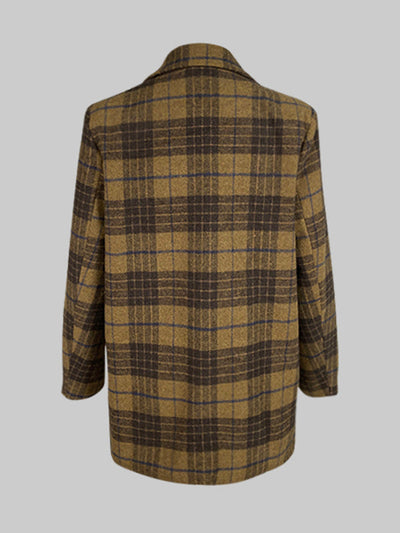Plaid Split-Joint Lapel Jackets Woolen Coat
