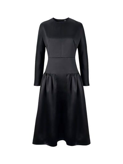 Long Sleeves Solid Color Round-Neck Midi Dresses