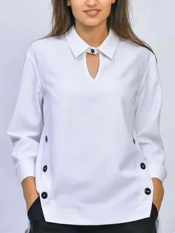 Long Sleeves Hollow Split-Joint Lapel Blouses&Shirts Tops