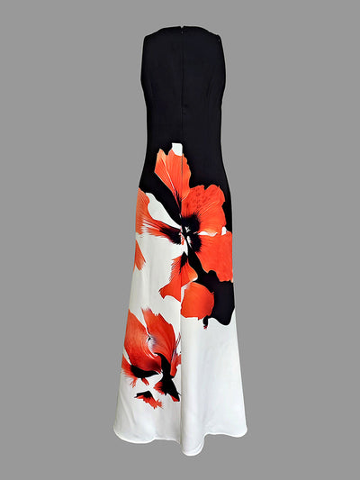 Skinny Sleeveless Flower Print Round-Neck Maxi Dresses