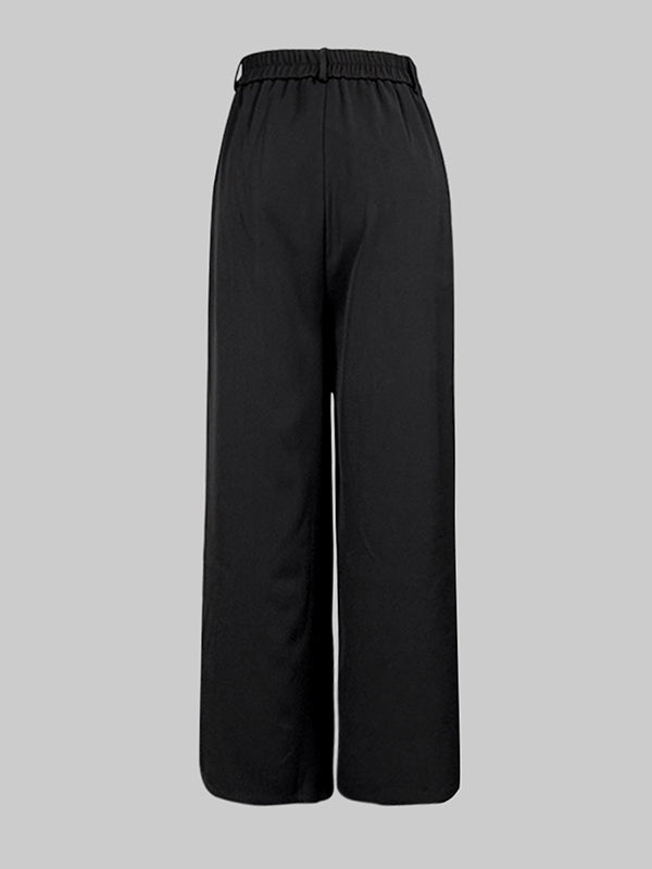 Loose Wide Leg No Belt Solid Color Zipper Casual Pants Bottoms Trousers