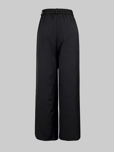 Loose Wide Leg No Belt Solid Color Zipper Casual Pants Bottoms Trousers