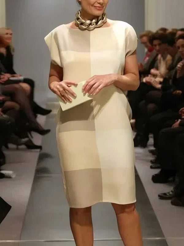 Loose Short Sleeves Printed Split-Joint Round-Neck Midi Dresses