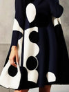 A-Line Long Sleeves Polka-Dot Split-Joint Mock Neck Mini Dresses