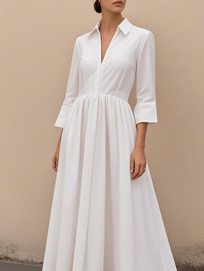 A-Line High Waisted V-Neck Solid Color Maxi Dresses