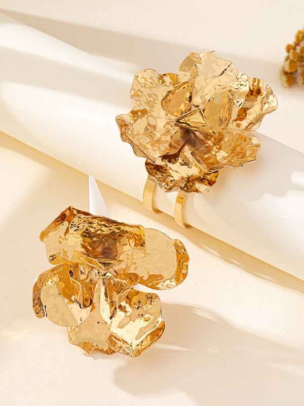 Flower Shape Geometric Shiny Bracelet + Rings Accessories