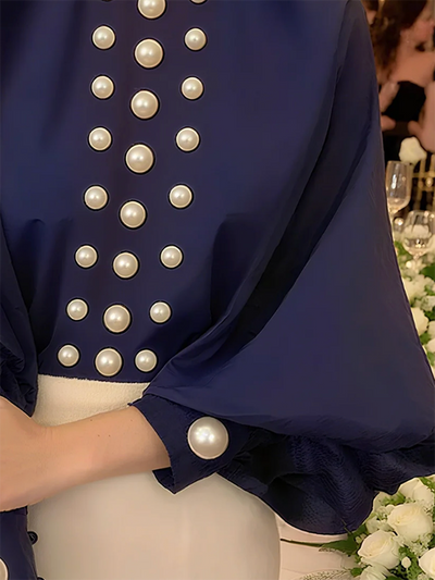 Loose Puff Sleeves Solid Color High Neck Blouses&Shirts Tops