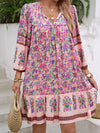 A-Line Loose Contrast Color Drawstring Flower Print Pleated Split-Joint V-Neck Mini Dresses