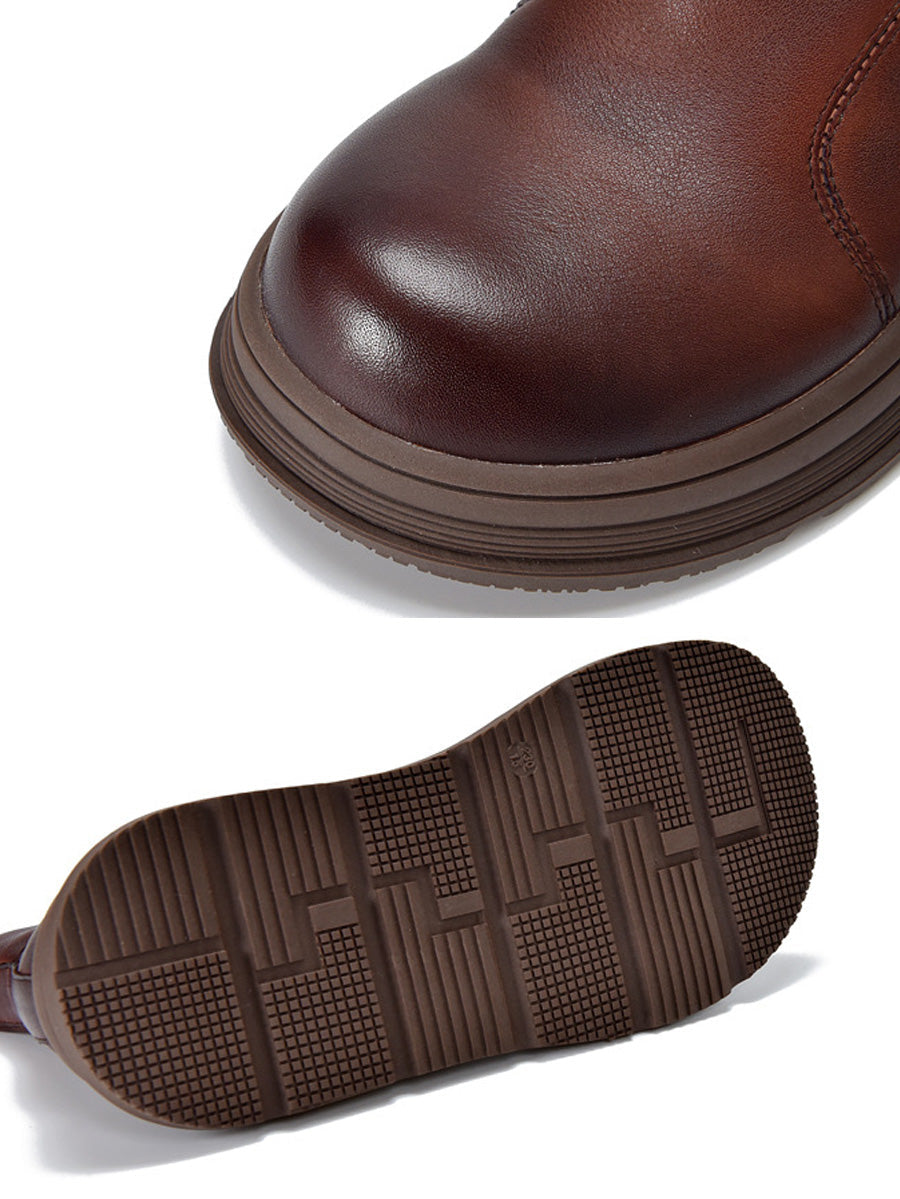 Women Winter Pure Color Leather Platform Chelsea Boots