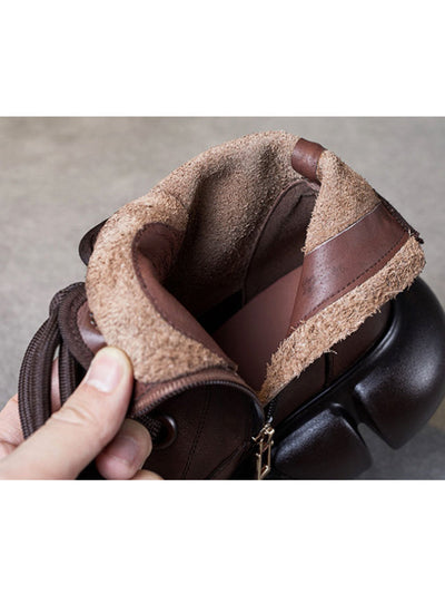 Women Winter Pure Color Leather Platform Martin Boots