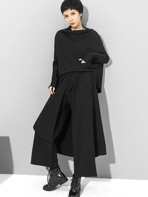 Irregularity Elastic Waist Wide Leg Solid Color Pants