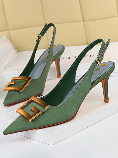 Belt Buckle Pointed-Toe Pumps Sling Shoes