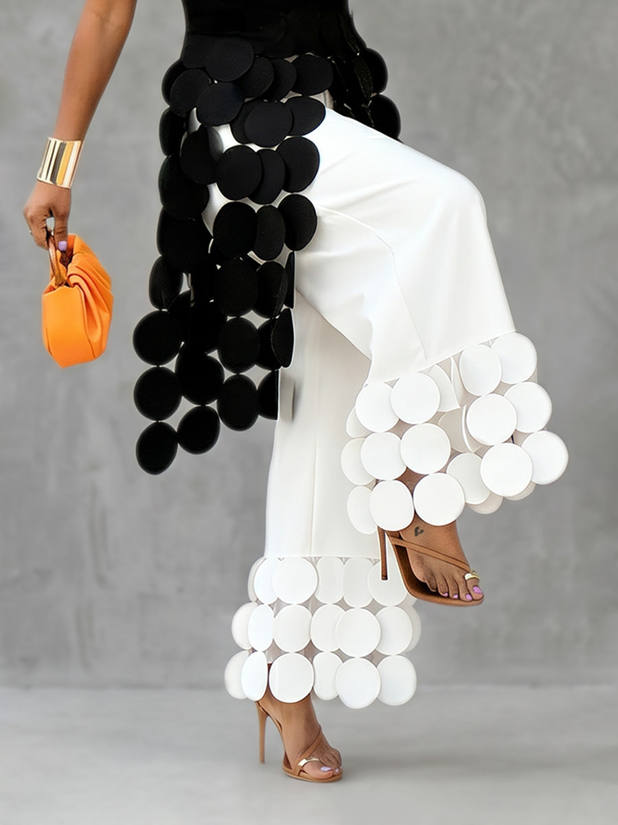 Wide Leg Solid Color Tasseled Pants Trousers