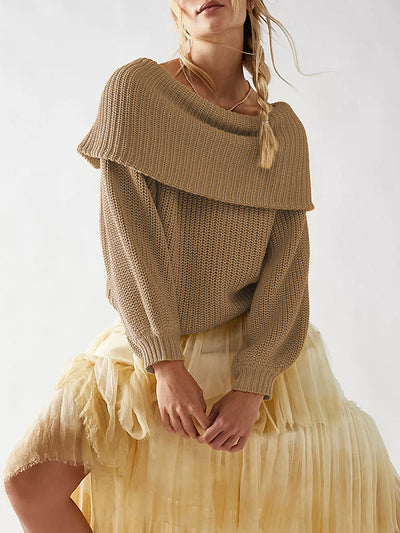 Long Sleeves Loose Solid Color Split-Joint Round-Neck Sweater Tops