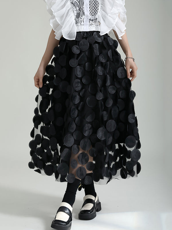 A-Line High Waisted Mesh Polka-Dot Solid Color Split-Joint Skirts Bottoms