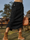 A-Line Loose Drawstring Elasticity Pockets Solid Color Split-Back Skirts Bottoms