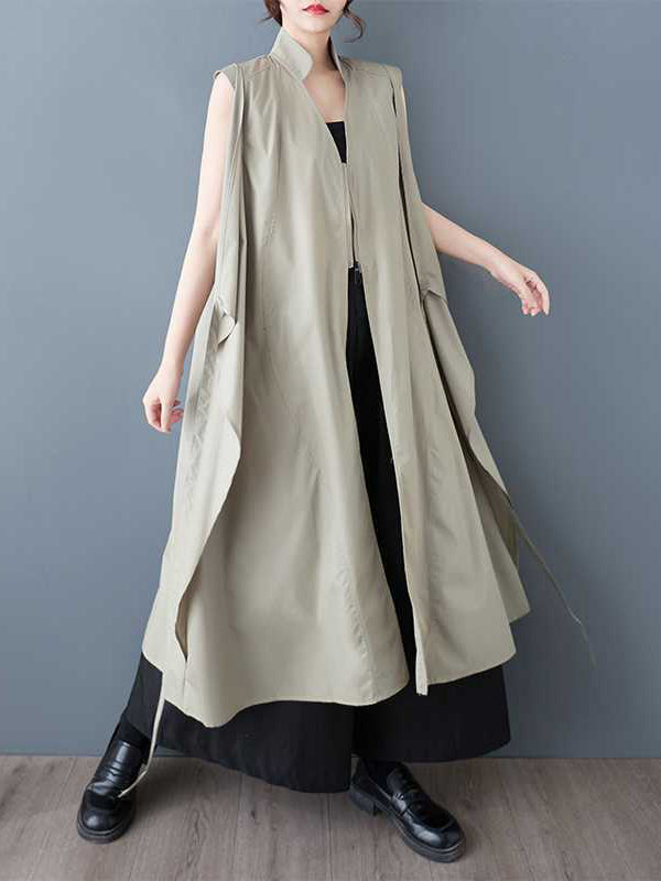 A-Line Loose Pockets Solid Color Tied Zipper V-Neck Midi Dresses Shirt Dress