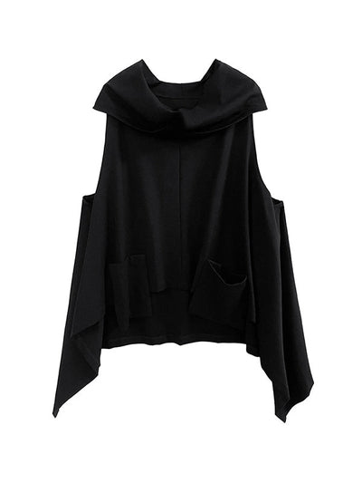 High-Low Irregular Clipping Hooded Solid Color Heaps Collar Vest Top