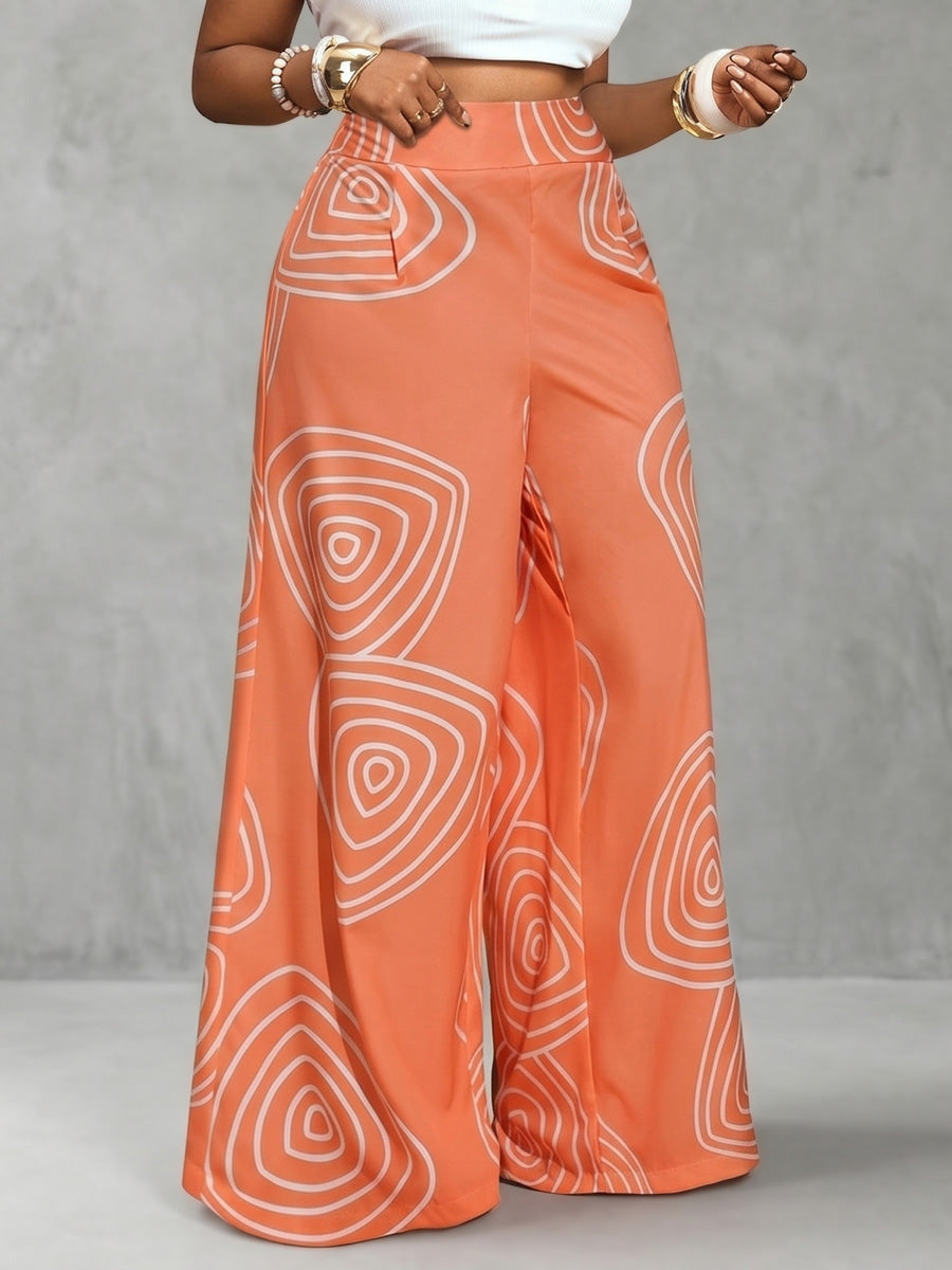High Waisted Wide Leg Contrast Color Printed Pants Trousers