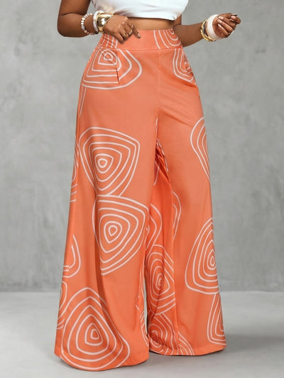 High Waisted Wide Leg Contrast Color Printed Pants Trousers