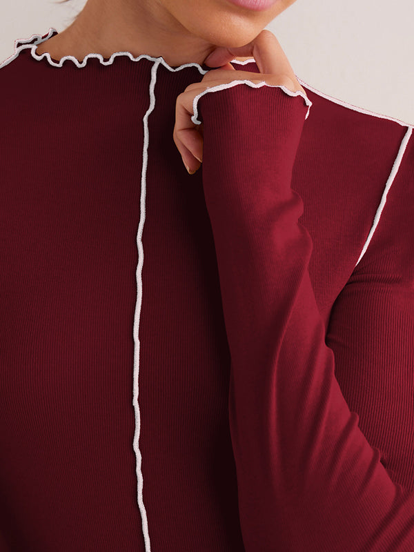 Long Sleeves Skinny Solid Color Round-Neck T-Shirts
