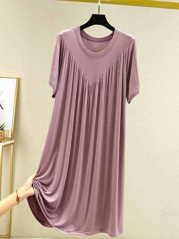 Loose Solid Color Pleated Modal Pajamas Dress