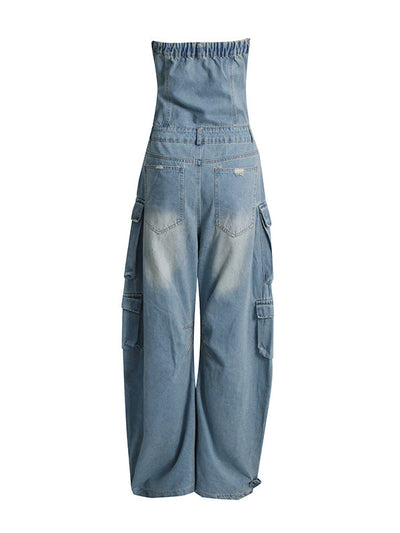 High Waisted Wide Leg Buttoned Hollow Pockets Split-Joint Tube Jumpsuits