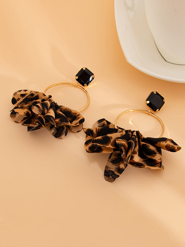 Geometric Leopard Three-Dimensional Flower Drop Earrings
