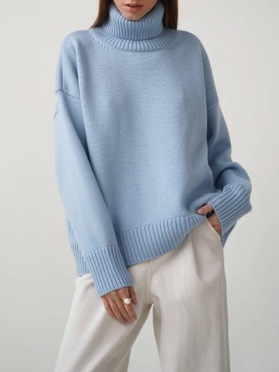 Long Sleeves Loose Solid Color High Neck Knitwear Pullovers Sweater Sweater Tops