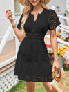 A-Line Loose Elasticity Hollow Pleated Solid Color Split-Joint V-Neck Mini Dresses