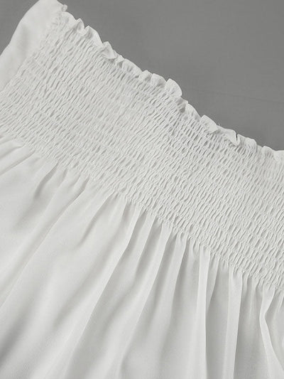 Loose Puff Sleeves Elasticity Pleated Solid Color Split-Joint V-Neck Blouses&Shirts Tops