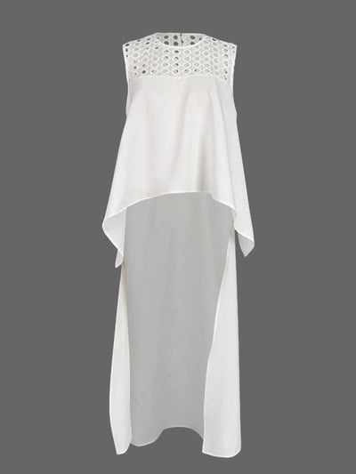 High-Low Loose Embroidered Solid Color Round-Neck Vest Top