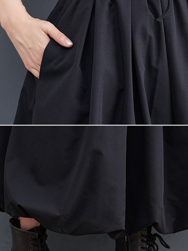 Urban Loose Drawstring High Waisted Black Bubble Skirt