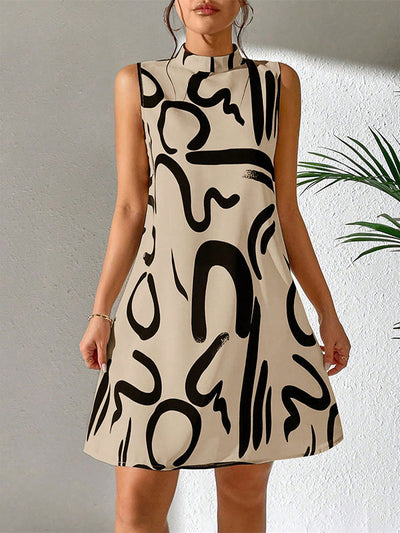 A-line Sleeveless Contrast Color Printed Mini Dresses