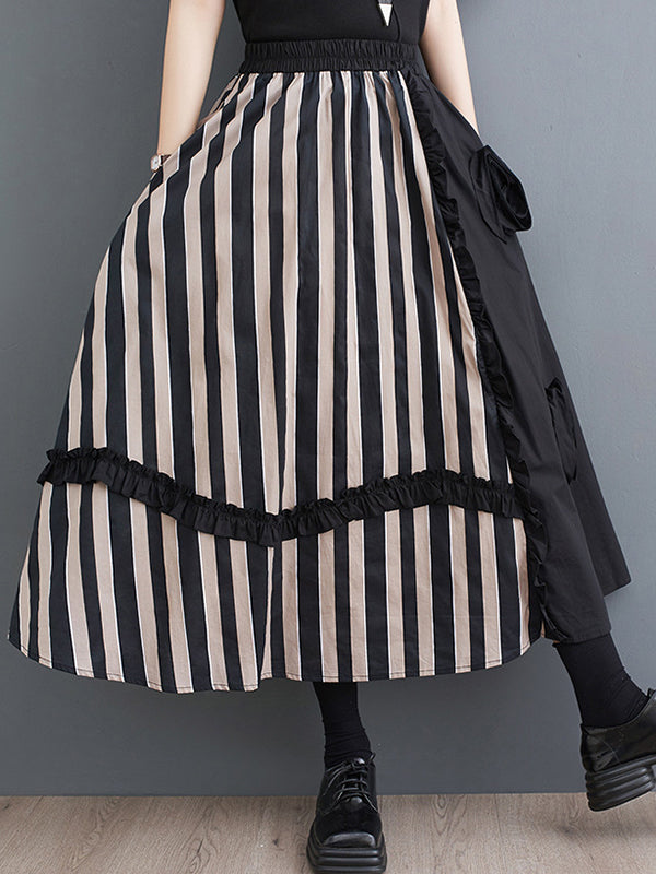 Elastics High Waisted Loose Flower-Embellished Split-Joint Skirts Bottoms