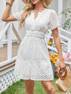 A-Line Loose Elasticity Hollow Pleated Solid Color Split-Joint V-Neck Mini Dresses