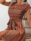 A-Line Loose Contrast Color Tied Waist Round-Neck Mini Dresses