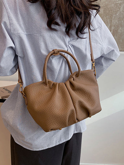 Pleated Solid Color Zipper Crossbody Bags Handbags