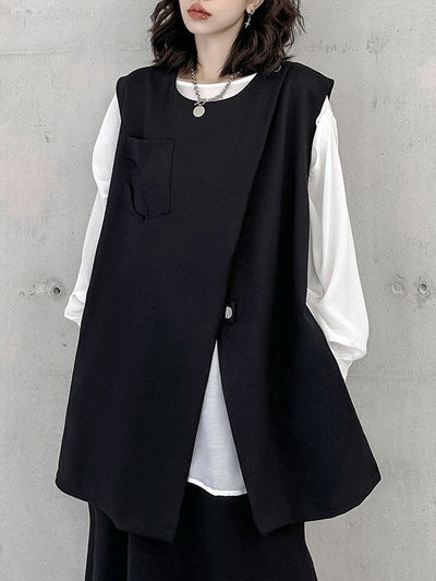 Loose Sleeveless Asymmetric Zipper Round-Neck Vest Top