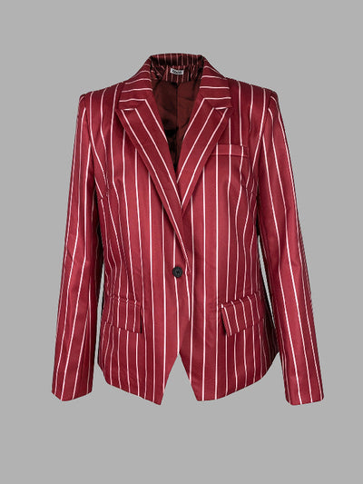 Long Sleeves Loose Striped Notched Collar Blazer Outerwear