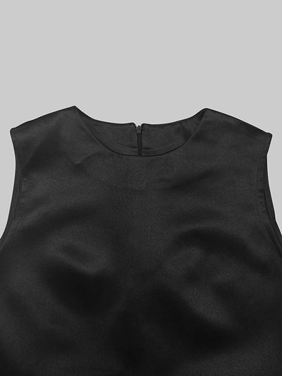 High-Low Loose Solid Color Split-Joint Round-Neck Midi Dresses