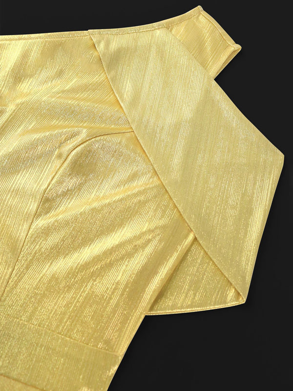 A-Line High Waisted Asymmetric Pleated Shiny Solid Color Split-Joint Zipper One-Shoulder Maxi Dresses